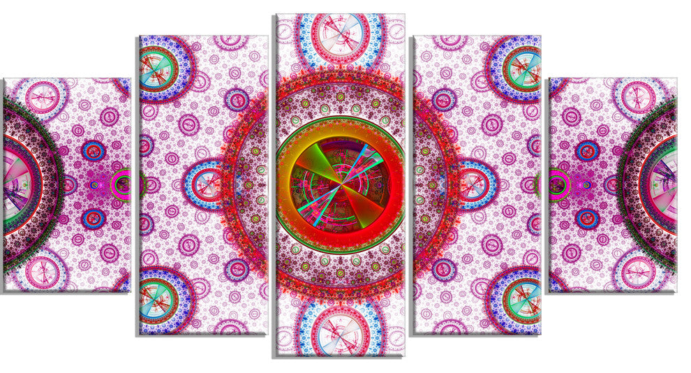 Pink Psychedelic Relaxing Art, Contemporary Canvas Art Print, 60"x32", 5 Panels