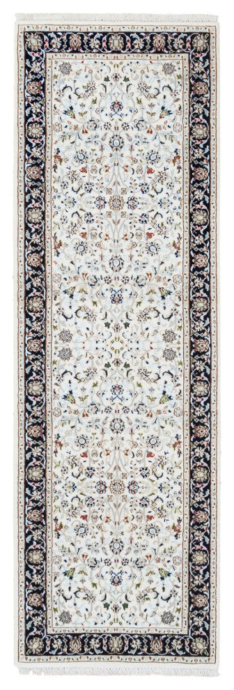 Ivory, Hand Knotted Nain, 250 KPSI Wool and Silk Runner Rug, 2'7" x 8'3"