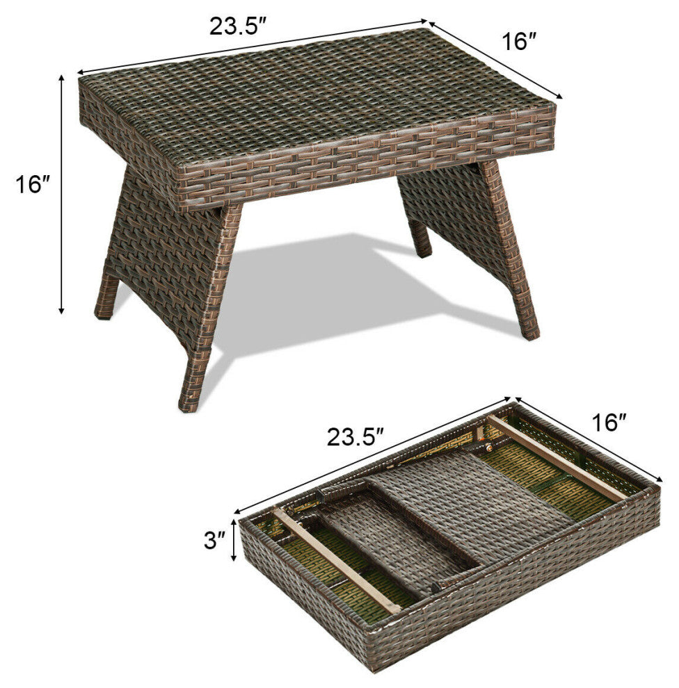 Costway Mix Brown Folding Rattan Side Coffee Table Garden Outdoor Furniture