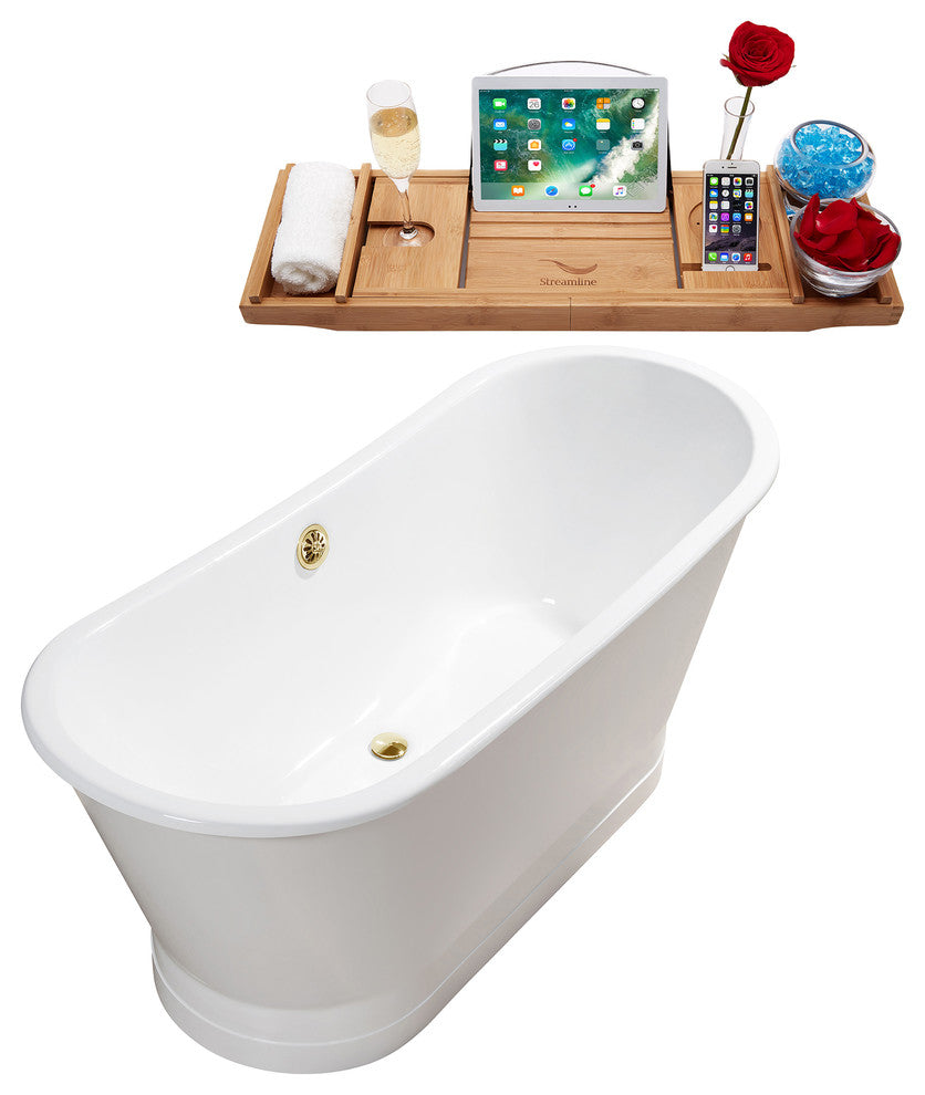 67" Cast Iron R5042GLD Soaking Freestanding Tub and Tray With External Drain