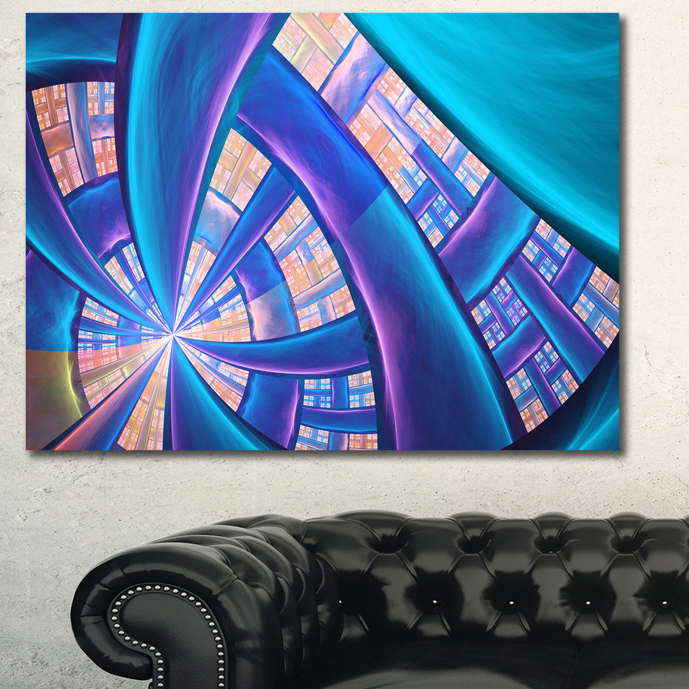 Blue Yellow Fractal Stained Glass, Abstract Canvas Art Print, 40x30
