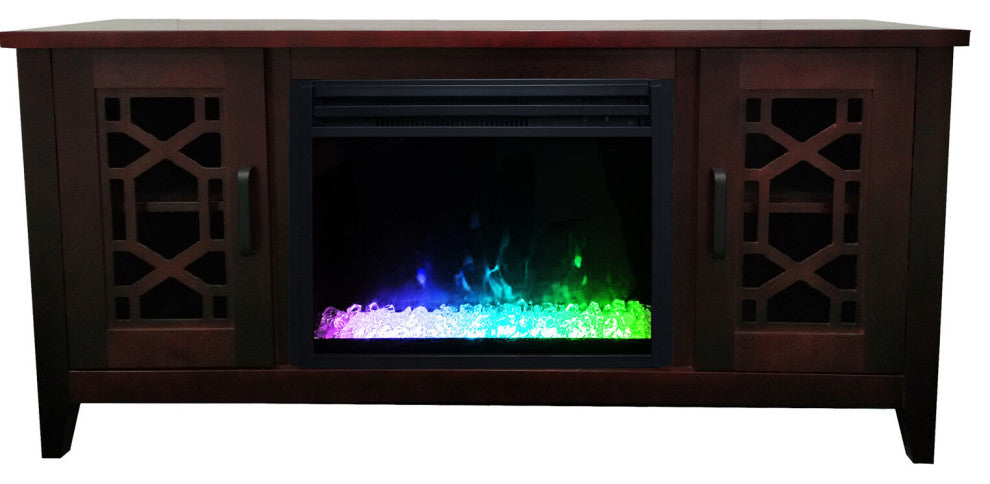 56" Arcadia Mid-Century Modern Electric Fireplace Heater With Crystal Insert