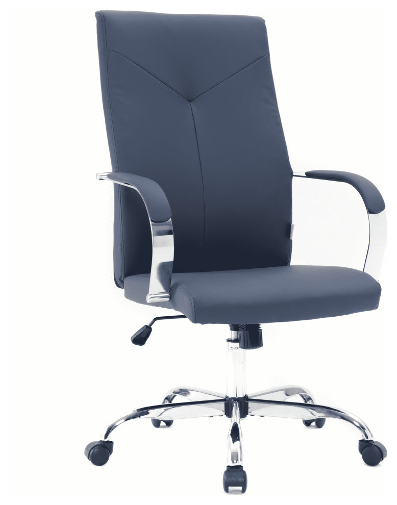 LeisureMod Sonora High-Back Adjustable Leather Conference Chair, Navy Blue