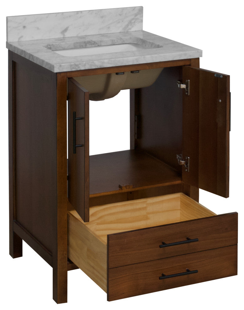 California 24" Bathroom Vanity, Walnut, Carrara Marble