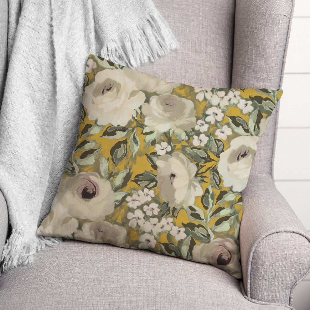 Yellow Floral 18x18 Spun Poly Pillow