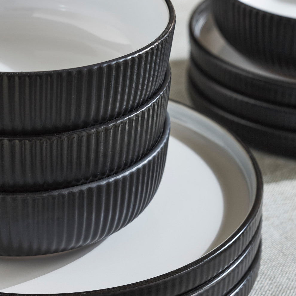 Christian Siriano Laro Stoneware 12 Piece Dinnerware Set, Black