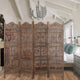 71" 4 Panel Mango Wood Room Divider Hand Carved Sun and Moon Design Brown