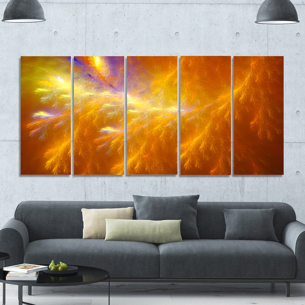 Mystic Yellow Thunder Sky, Abstract Canvas Art Print, 60"x28", 5 Panels