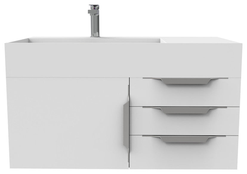 CastelloUSA Amazon 36" Wall Mount Vanity Set, White, White Top, Brushed Nickel