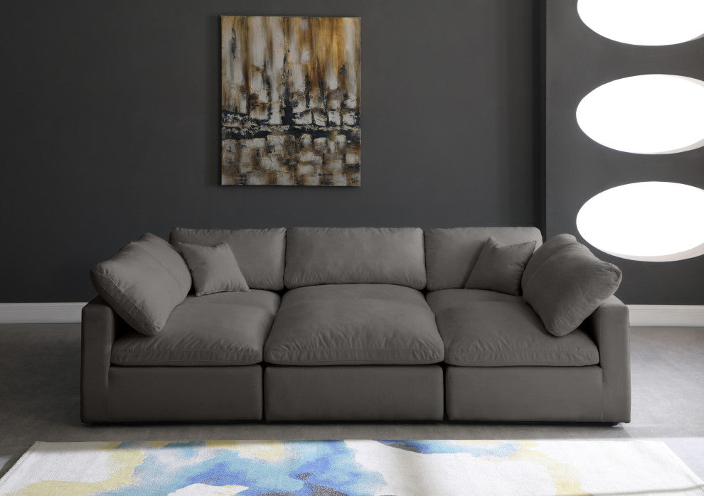 Plush Velvet / Down Standard Comfort 6-Piece U-Shaped Modular Sectional, Grey