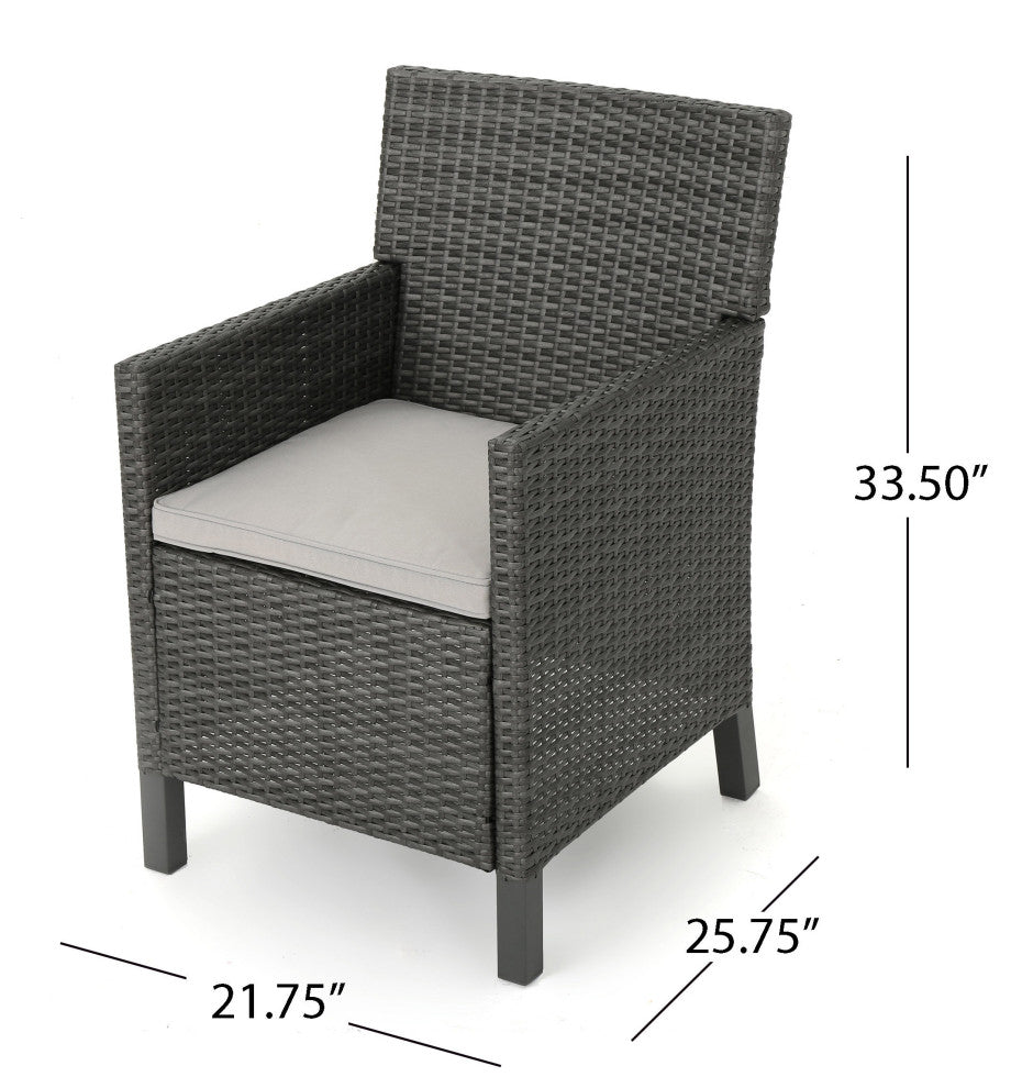 GDF Studio 5-Piece Kirby Outdoor Wood and Wicker Dining Set, Gray Finish/Gray