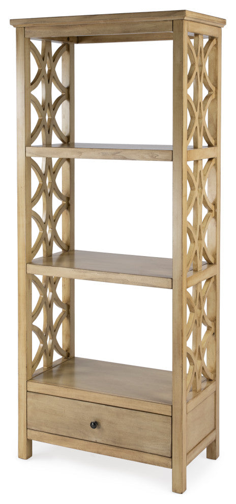 Lorena 30"W 3-Tier Etagere With Storage Drawer, Antique Beige