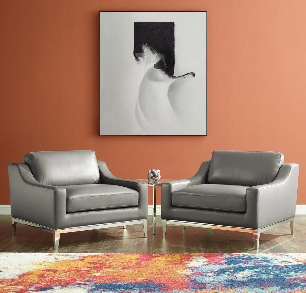 Armchair Accent Chair, Set of 2, Leather, Gray, Modern, Lounge Hospitality