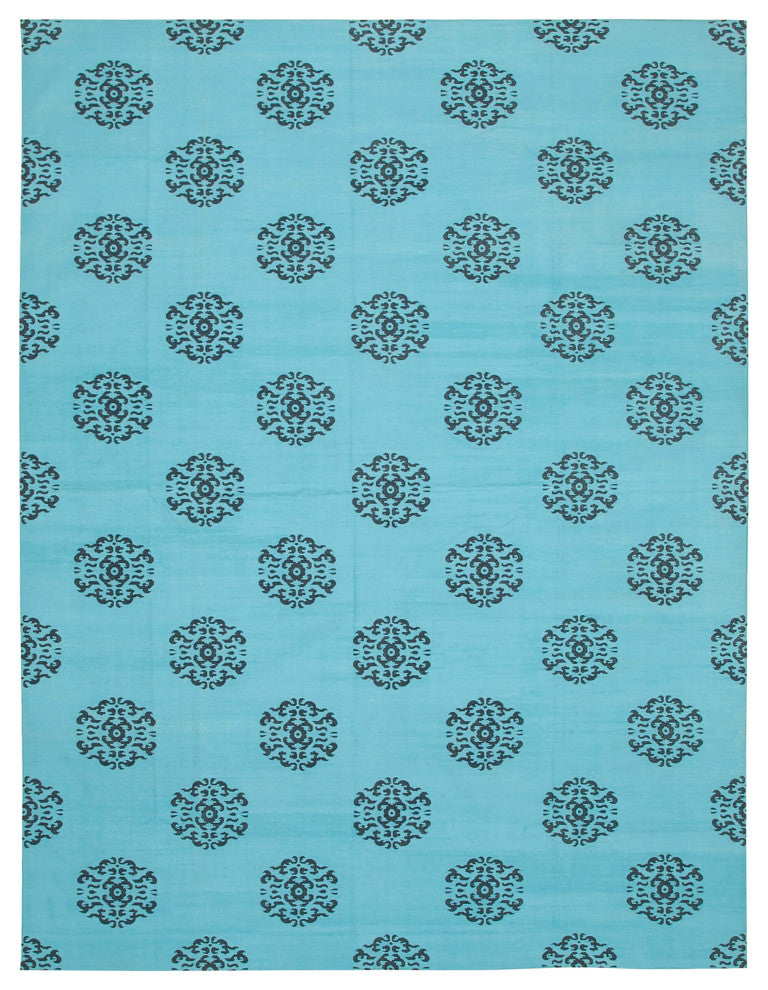 Rug N Carpet - Handmade Wool 10' 3'' x 13' 7'' Geometric Dhurrie Kilim Rug