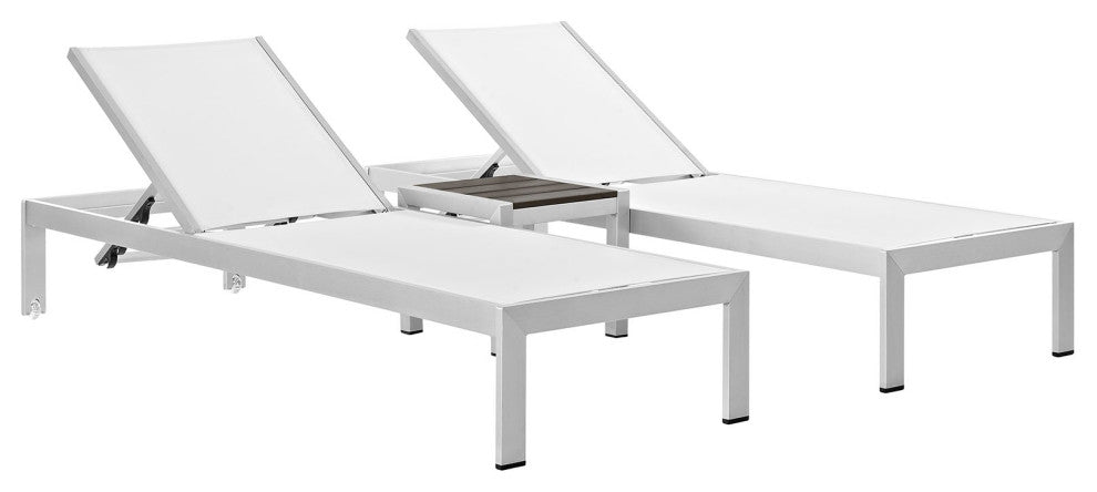 Shore 3 Piece Outdoor Patio Aluminum Set, Silver White