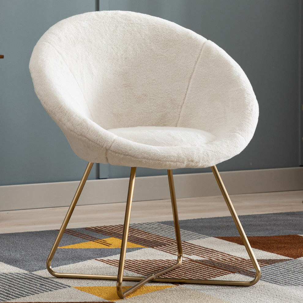 Fuzzy Faux Fur Papasan Accent Chair, White