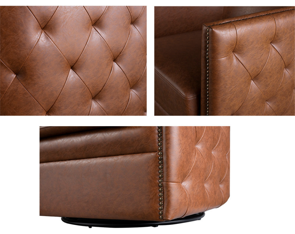 Madison Park Capstone Tufted Barrel Swivel Chair, Brown