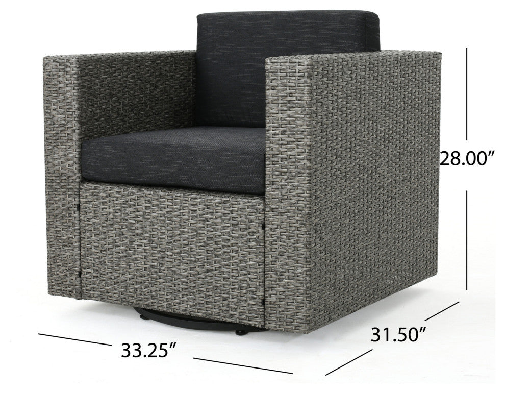 GDF Studio Venice Outdoor Wicker Swivel Club Chair, Mix Black/Dark Gray, Single