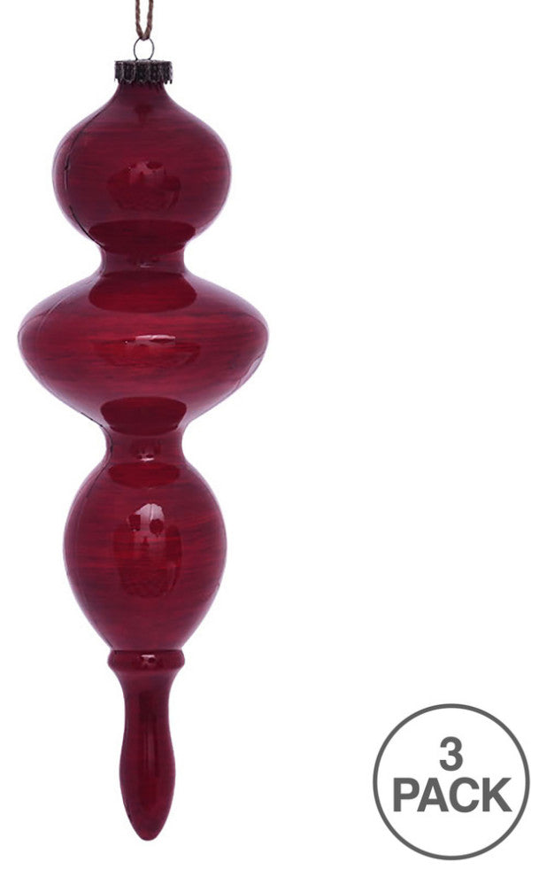 Vickerman MC198603 14" Red Wood Grain Bubble Finial Ornament, Pack of 3