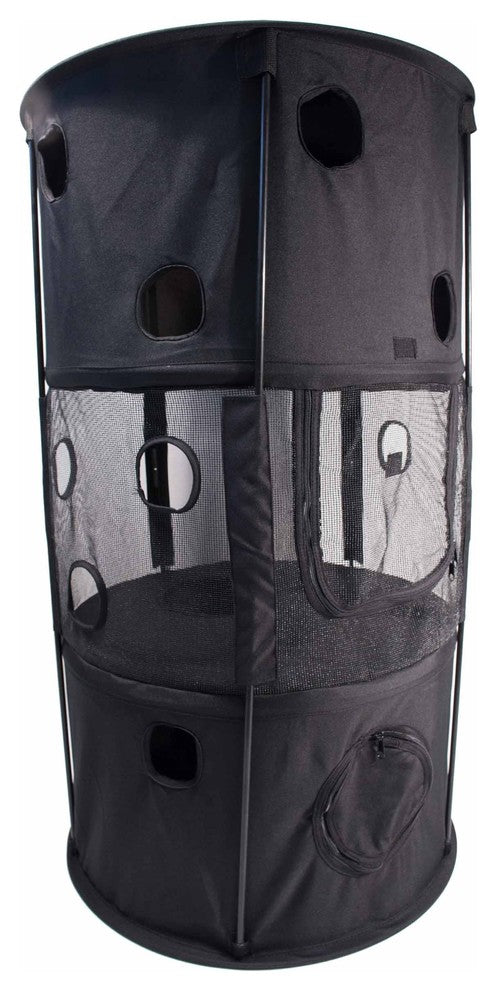 Climbertree Circular Obstacle Play-Active Collapsible Cat House, Black