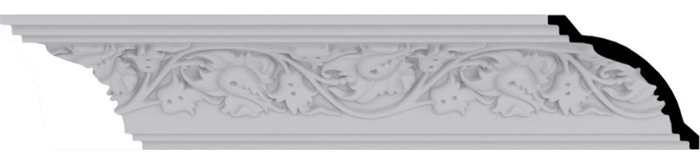 3 7/8"Hx4"Px5 5/8"Fx96"L, 8" Repeat, Rose Crown Moulding