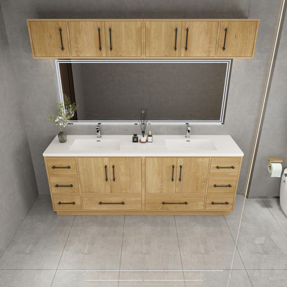 Victoria 84" Solid Wood Bath Vanity, Double Sink, Oak