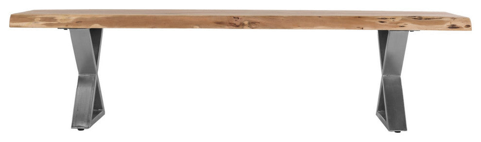 Benzara BM286415 70" Wood Dining Bench Farmhouse Design Crossed Legs, Brown