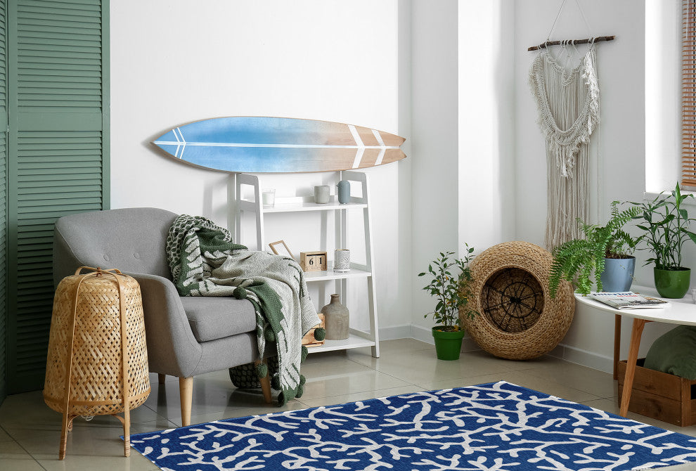 Seaweed Nautical & Coastal Chenille Area Rug, Nautical Navy, 4'x6'