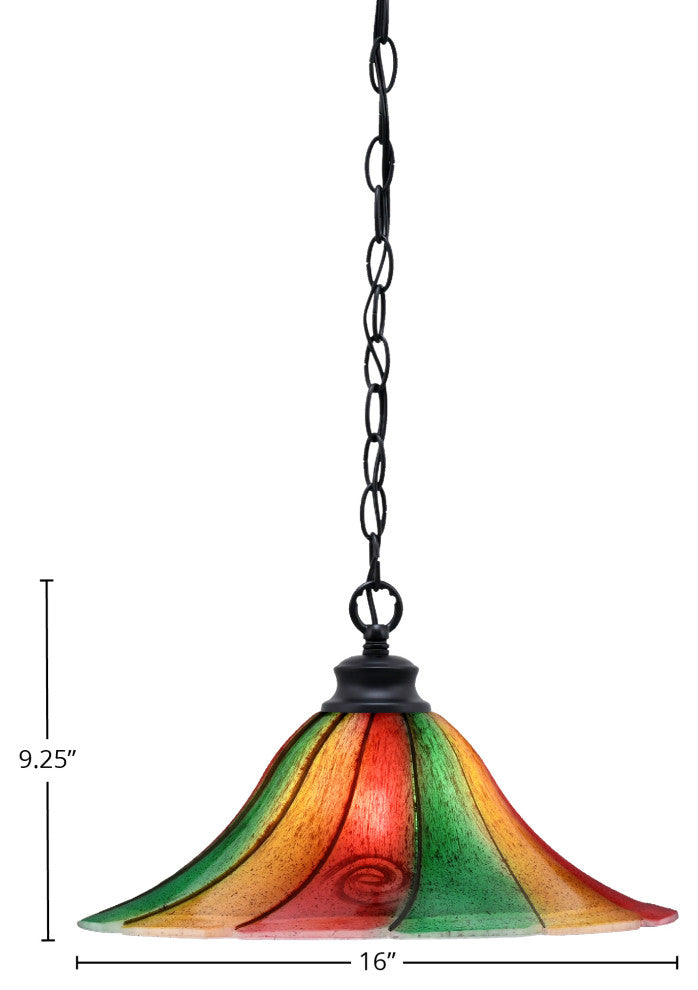Chain 1-Light Chain Hung Pendant, Matte Black/Mardi Gras