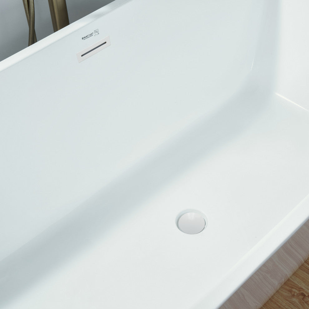 Vanity Art Acrylic Freestanding Soaking Bathtub, Pure White, 59"