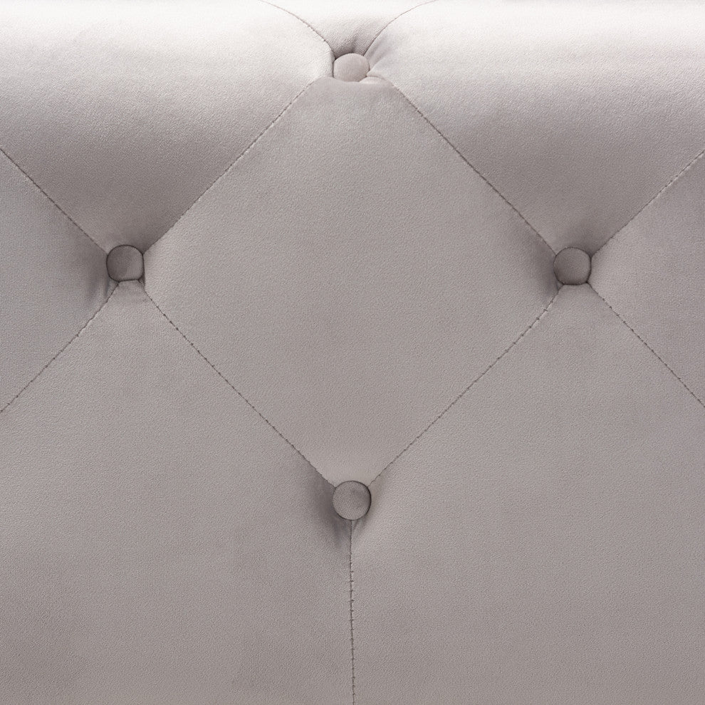 Karson Slate Gray Velvet Fabric Button-Tufted Cocktail Ottoman