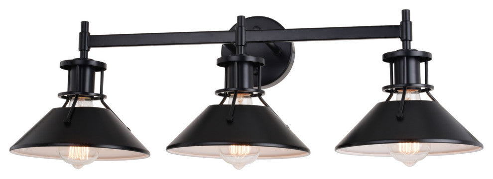 Canton Three Light Vanity, Black and Matte White