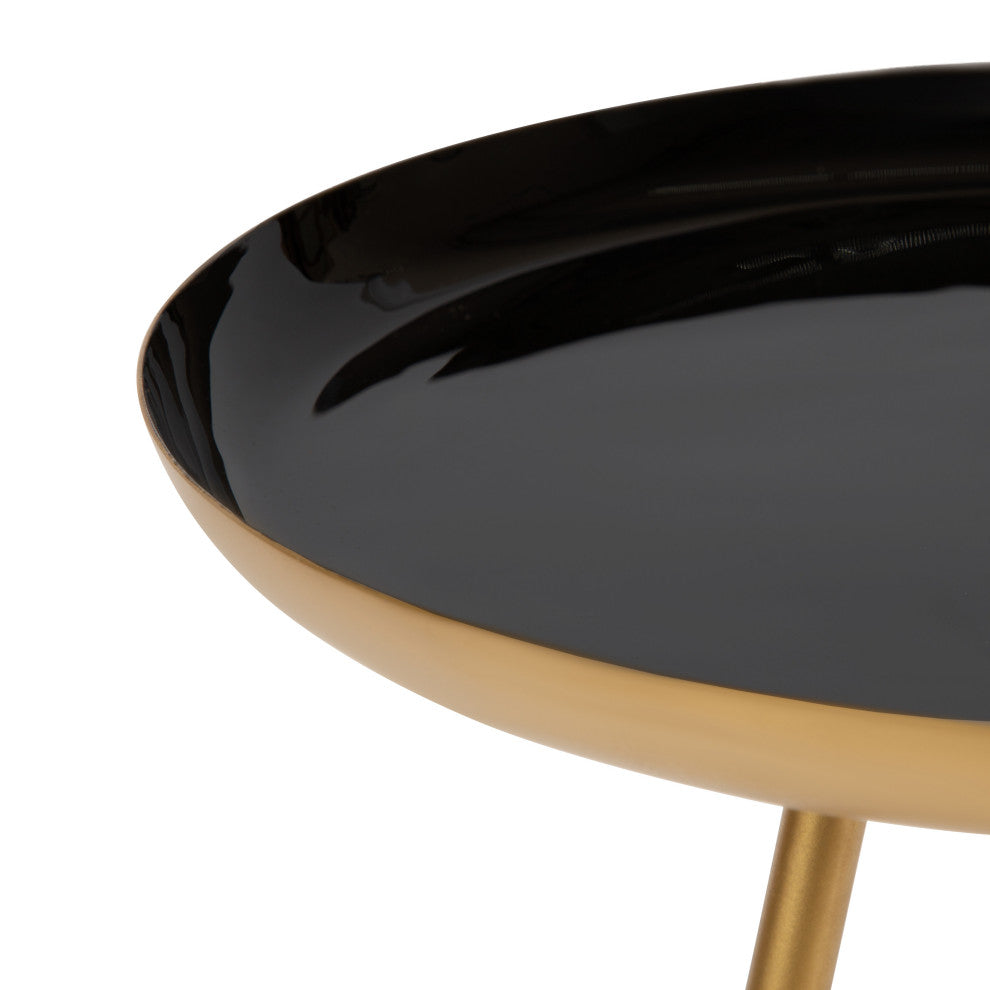 Laranya Round Metal Side Table, Black/Gold 15x15x22.5
