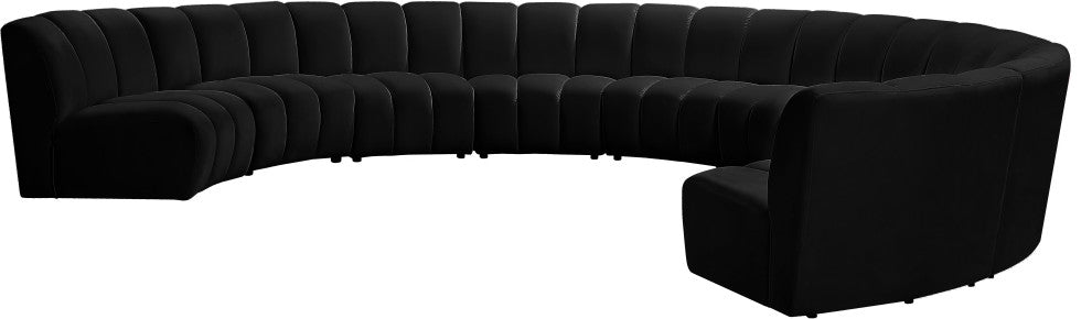 Infinity Channel Tufted Velvet Modular Chair, Black, 9 Piece