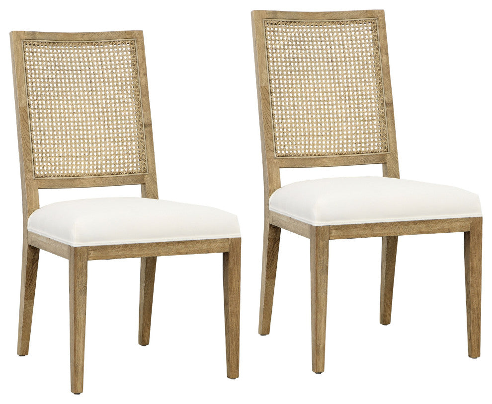 Norton Oak With Rattan Upholstered Dining Chair,, Set of 2, Natural Cane/White