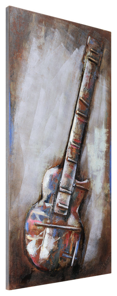 "Electric Guitar" Primo Mixed Media Hand Painted 3D Metal Wall Art