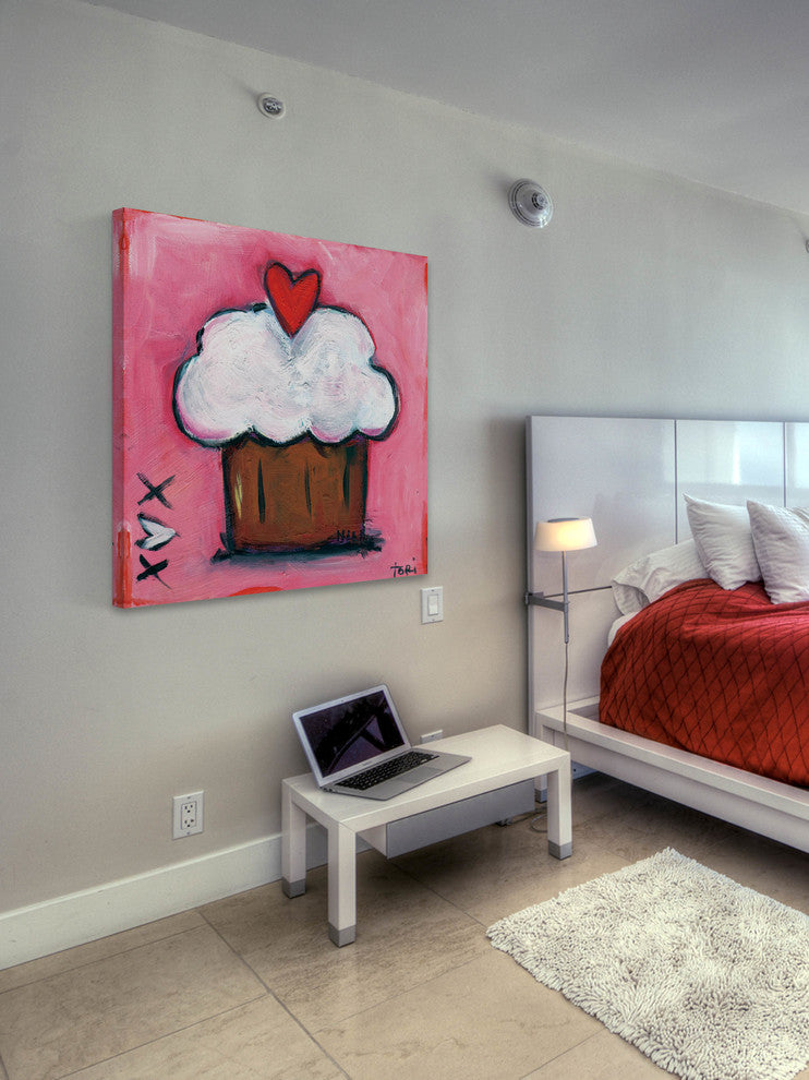 "Pink Heart Cupcake" Painting Print on Canvas by Tori Campisi
