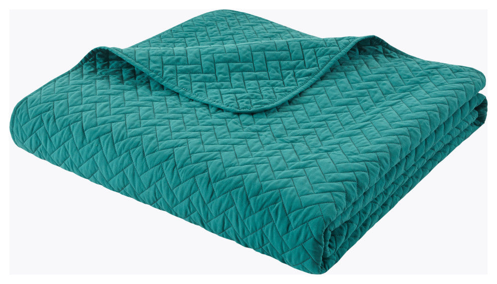 Hampton Hill Velvet Touch Herringbone Oversize 3-Piece Coverlet, Teal, Queen