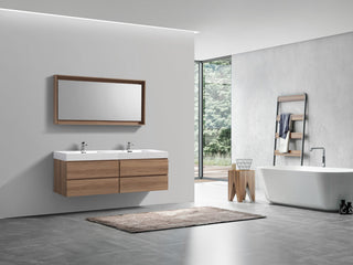 Bliss 72'' Wall Mount Double Sink Modern Bathroom Vanity, Honey Oak