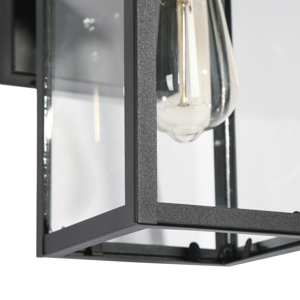 LNC 1-Light 11"H Matte Black and Clear Glass Modern Outdoor Wall Light