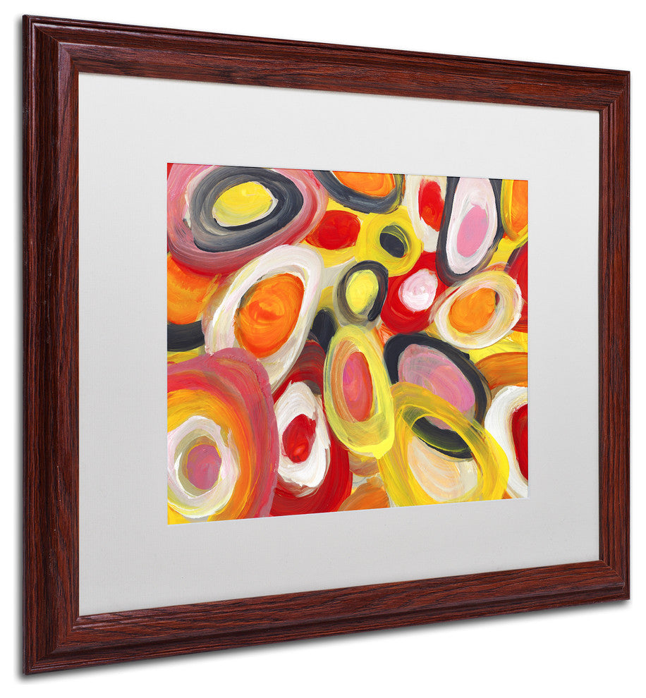 'Colorful Abstract Circles 2' Matted Framed Art, Wood Frame, White Matte, 20x16