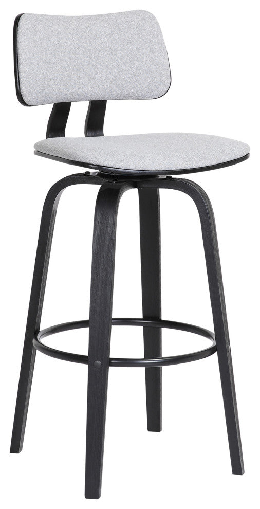 Pico 26" Swivel Black Wood Counter Stool, Light Gray Fabric With Black Metal, 30