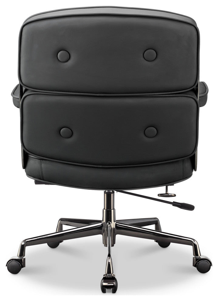 Lobby Mid Back Computer Office Desk Chair, Black Chrome&black