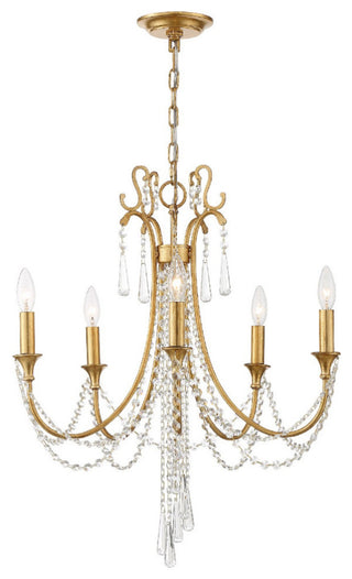 Arcadia 5 Light Chandelier in Antique Gold with Hand Cut Crystal