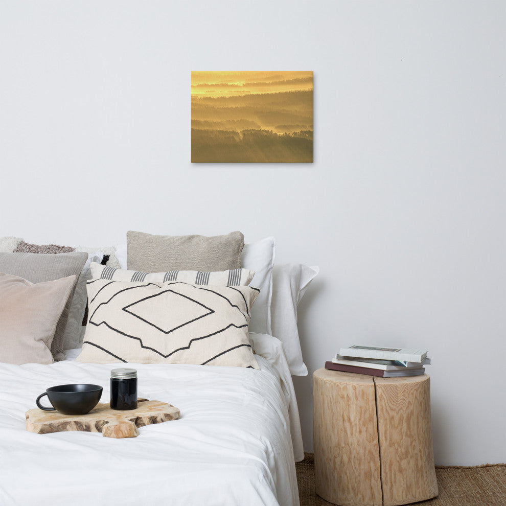 Golden Mist Valley - Hills & Mountain Range Landscape Canvas Prints, 18" X 24"