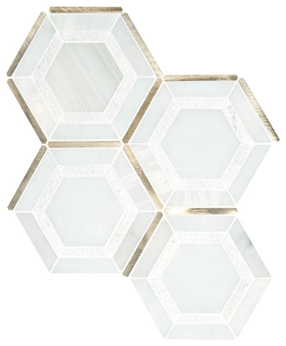 Medici Gold Pattern Stone Metal Mosaic, 10 Sheets