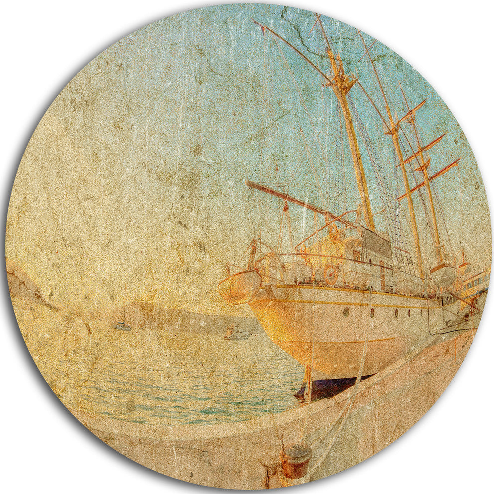 Old Sailing Ship In Sunlight, Seascape Round Wall Art, 36"