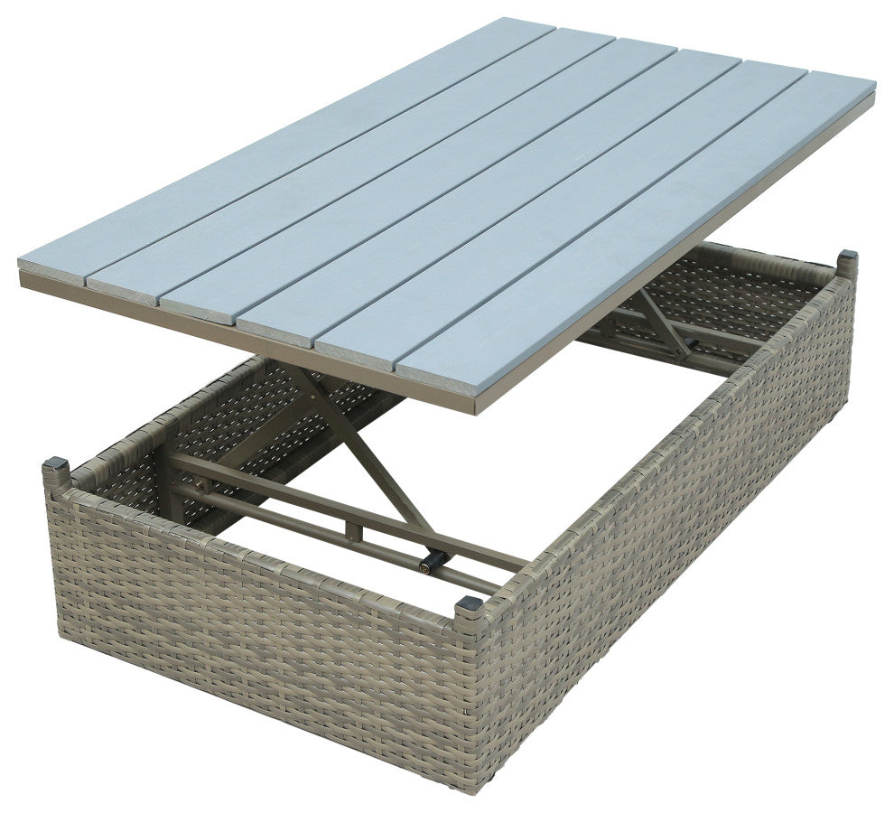 5-Piece Outdoor Wicker Patio Sofa with Ottomans and Lift Top Coffee Table, Gray