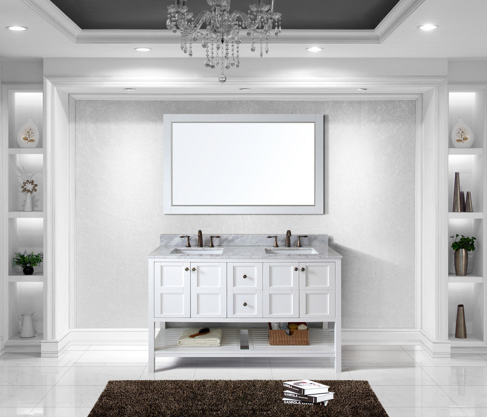 Winterfell 60" Double Bathroom Vanity Set White, Marbel Countertop