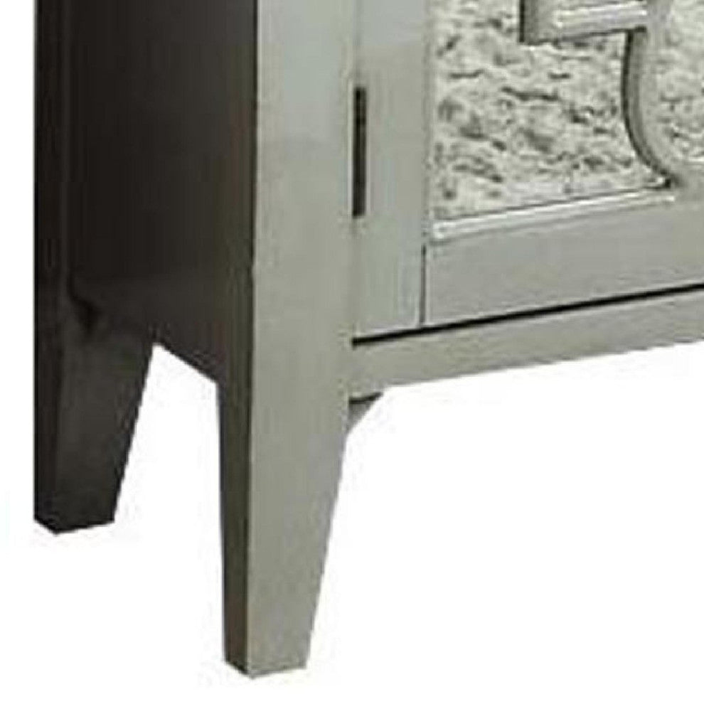 Benzara BM154245 72" Console Table With 3 Mirror Doors, Lattice Design, Gray